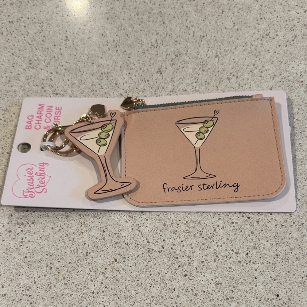 Frasier Sterling Tan Coin Purse and Martini Charm Set
